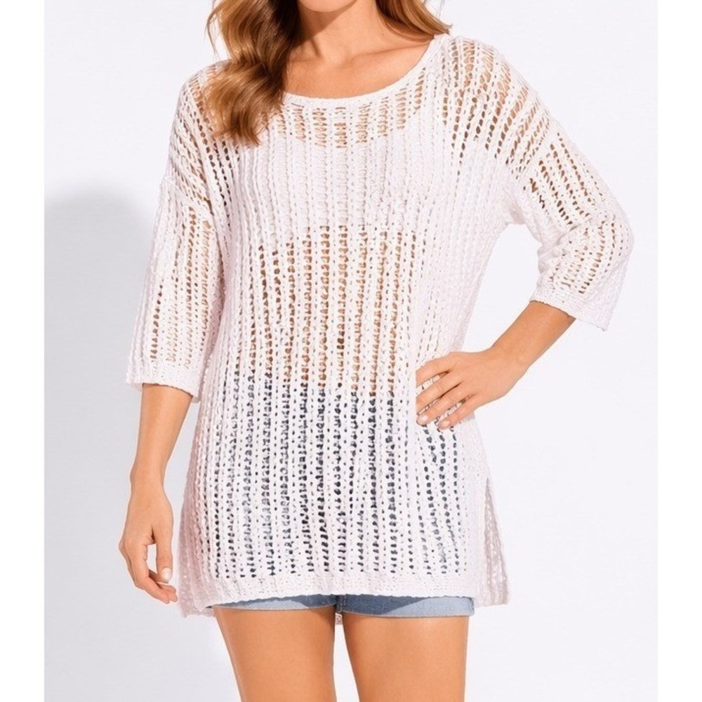 J Jill Open‎ Lace Tunic Sweater Women Large Beach Coast Resort Fisherman Scandi